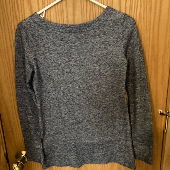 LOFT Blue Gray Knit Top w/Zipper Details Sz XS Nautical/Coastal Chic - Picture 4 of 4